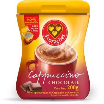 Cappuccino Solúvel Chocolate 3 Corações Pote 200g