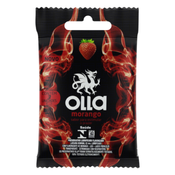 Preservativo Masculino Lubrificado Flavorizado Morango Olla Pacote 3 Unidades